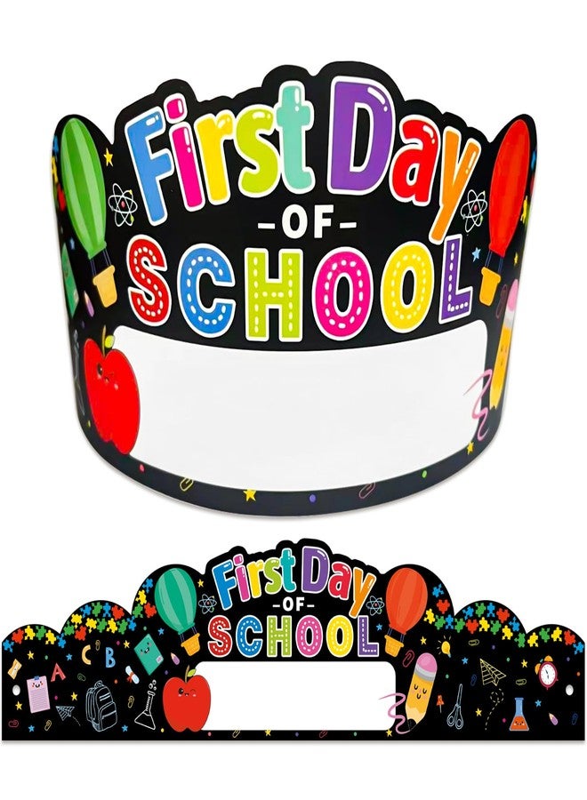 JUESMOS First Day of School Crowns Decorations 24pcs Adjustable Kids First Day of School Paper Cap Headband Gifts for Kids Students Back to Schools Party Hats for 1st Day of Kindergarten Preschool - Image 1